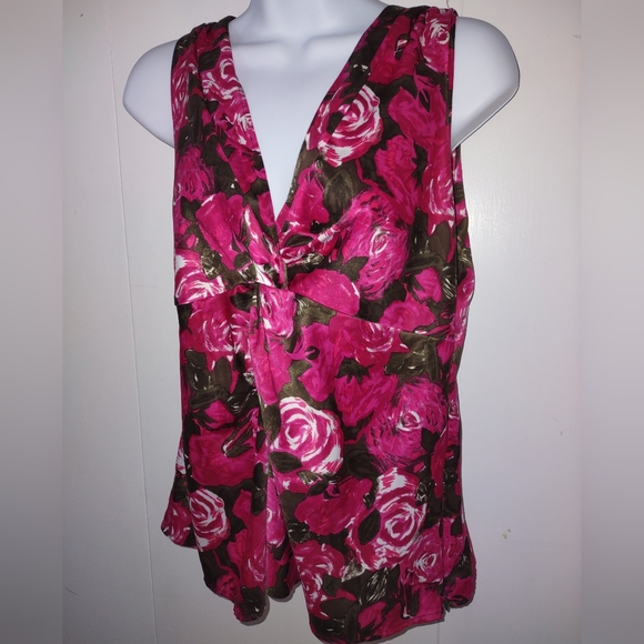 Fuchsia pink & Blk Sleeveless Tank Top V-neck Twist - Picture 1 of 12